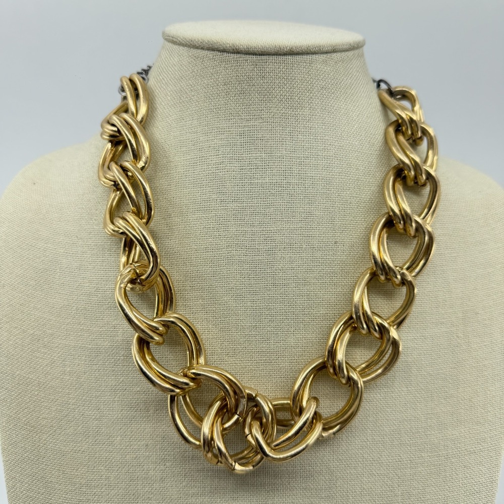 Gold Tone Chunky Double Link Chain Necklace Y2K Statement Jewelry Gift Fashion